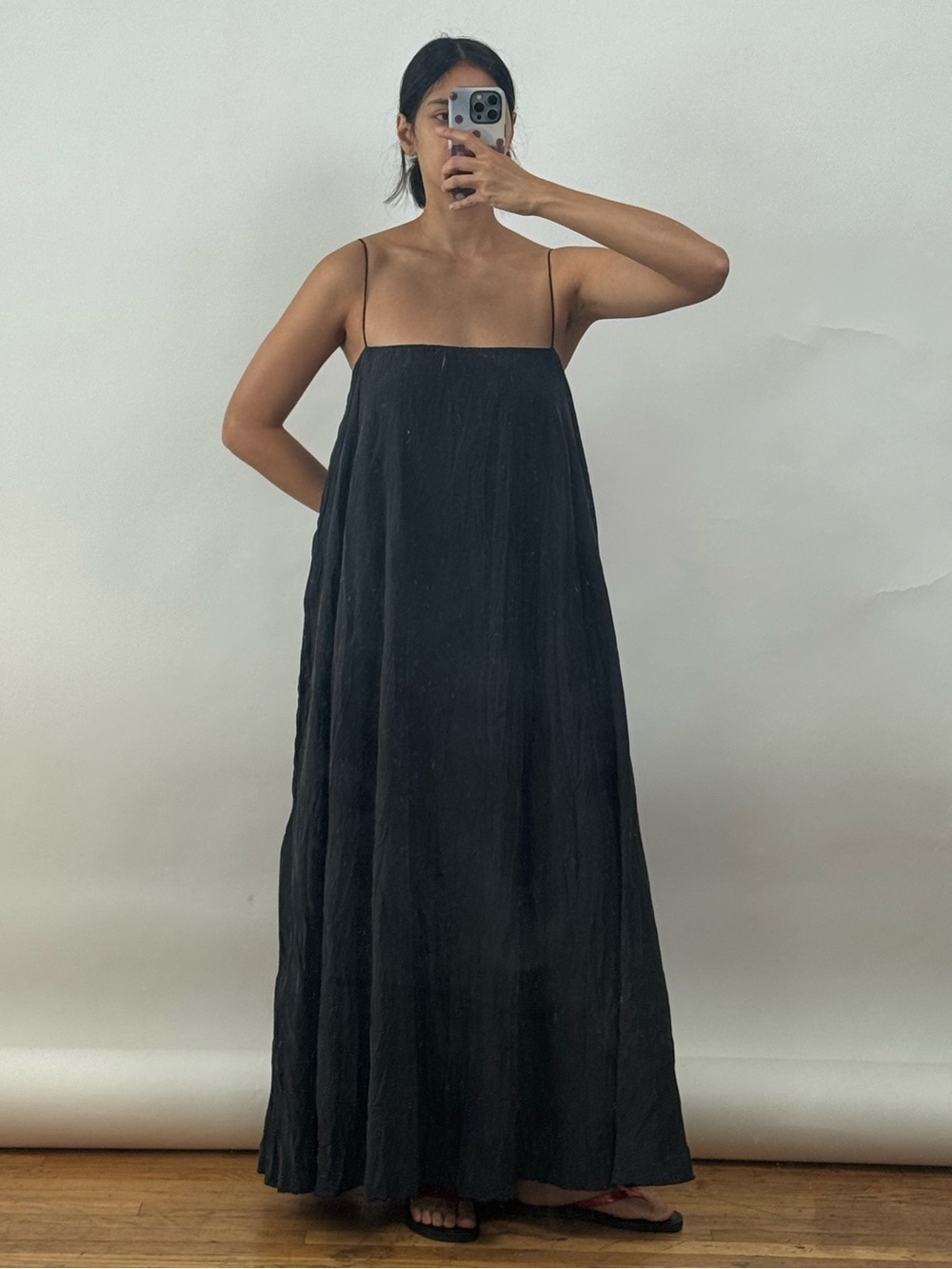 Toteme Black Crinkled Silk Maxi Dress